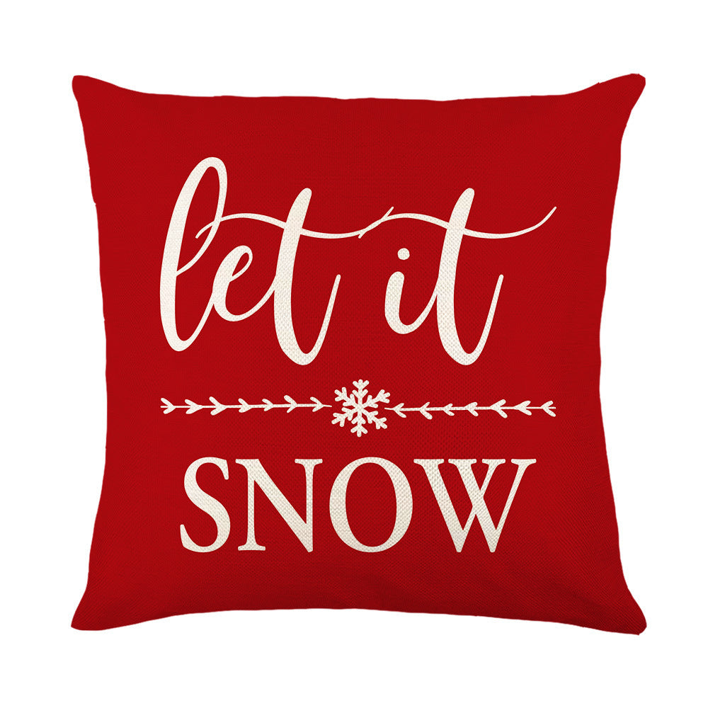 HKM-613779 Festive Linen Christmas Pillow Cover with Letters and Snowflakes, 45x45cm
