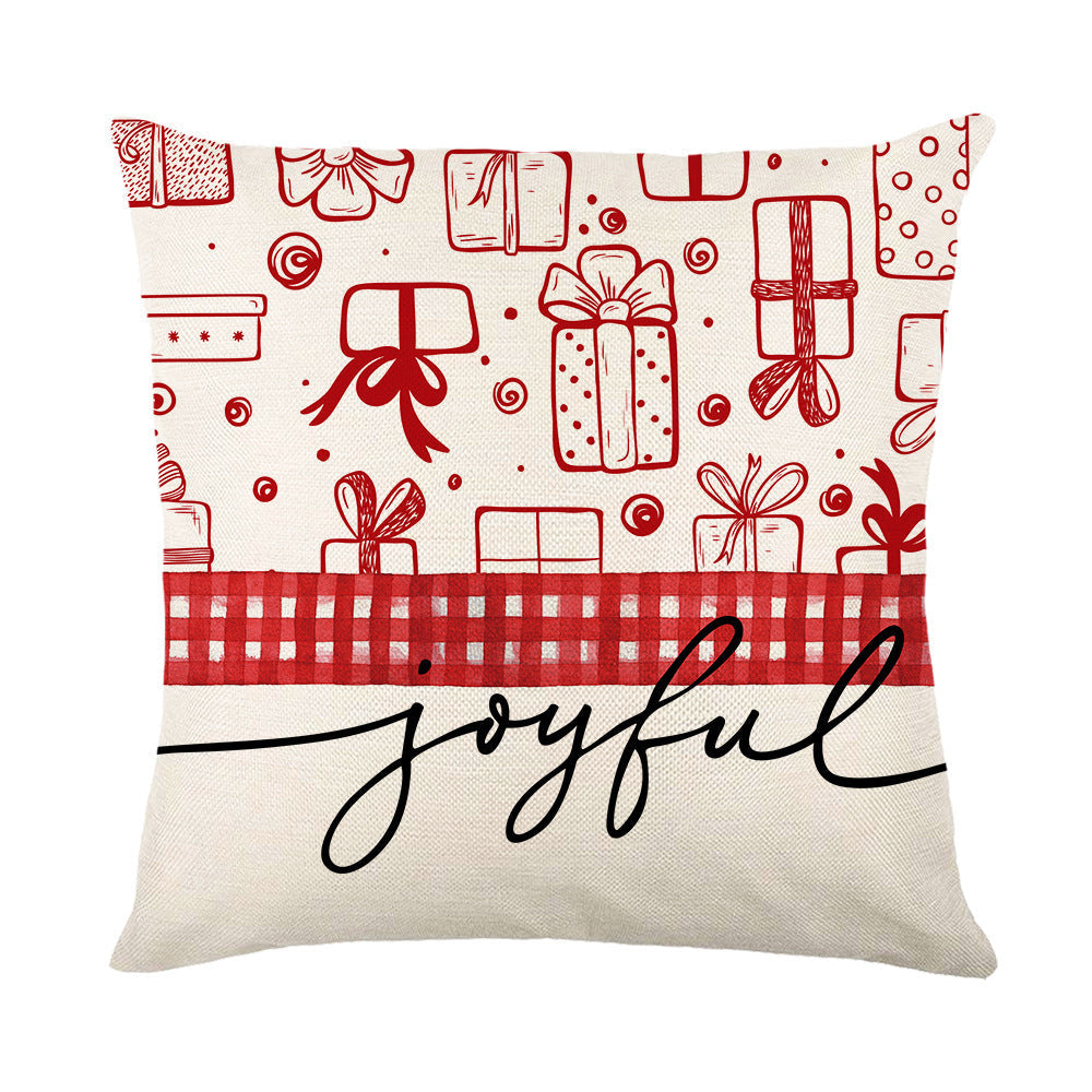 HKM-613779 Festive Linen Christmas Pillow Cover with Letters and Snowflakes, 45x45cm