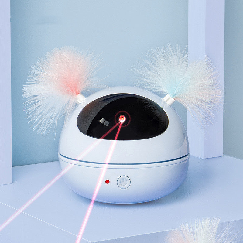 HKM-613779 Interactive Automatic Laser Cat Toy - Robot Design in White, Pink, Blue Colors - Engaging ABS Material for Playful Kittens