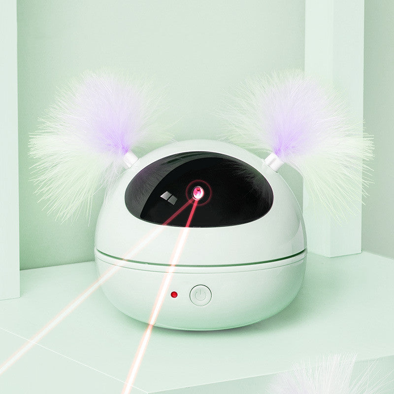 HKM-613779 Interactive Automatic Laser Cat Toy - Robot Design in White, Pink, Blue Colors - Engaging ABS Material for Playful Kittens