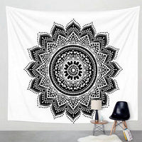 HKM-614035 Black and White Geometric Printed Tapestry - Versatile Wall Hanging, Beach Towel, and Blanket (150x150cm & 200x150cm)