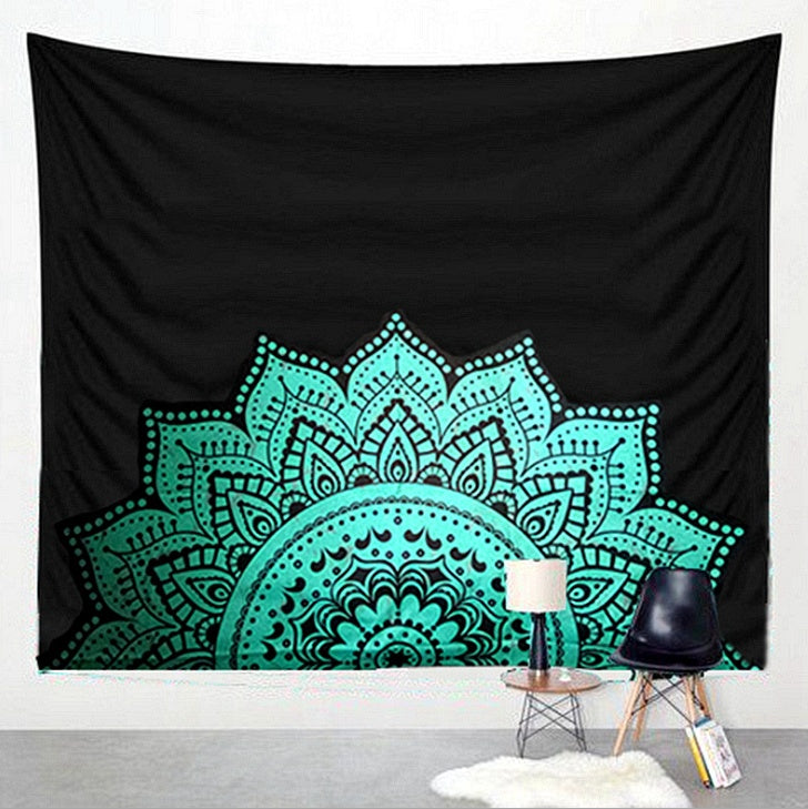 HKM-614035 Black and White Geometric Printed Tapestry - Versatile Wall Hanging, Beach Towel, and Blanket (150x150cm & 200x150cm)
