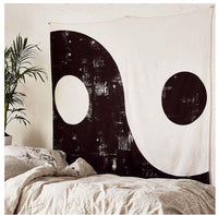 HKM-614035 Black and White Geometric Printed Tapestry - Versatile Wall Hanging, Beach Towel, and Blanket (150x150cm & 200x150cm)