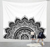 HKM-614035 Black and White Geometric Printed Tapestry - Versatile Wall Hanging, Beach Towel, and Blanket (150x150cm & 200x150cm)