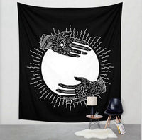 HKM-614035 Black and White Geometric Printed Tapestry - Versatile Wall Hanging, Beach Towel, and Blanket (150x150cm & 200x150cm)