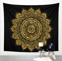 HKM-614035 Black and White Geometric Printed Tapestry - Versatile Wall Hanging, Beach Towel, and Blanket (150x150cm & 200x150cm)