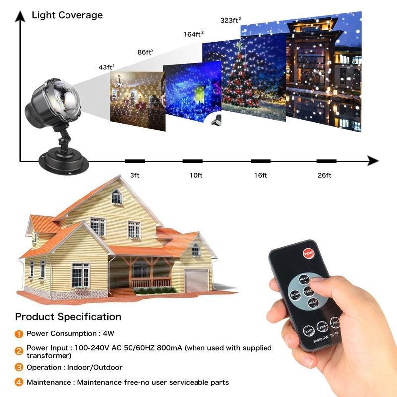 HKM-614099 Snowflake LED Christmas Light Projector with Remote Control - Waterproof Indoor/Outdoor Holiday Decoration