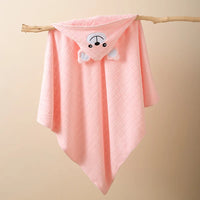 HKM-614163 Super Soft Cartoon Animal Print Hooded Bathrobe Blanket for Newborns - Quick Dry Coral Fleece, 105x105cm