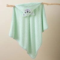 HKM-614163 Super Soft Cartoon Animal Print Hooded Bathrobe Blanket for Newborns - Quick Dry Coral Fleece, 105x105cm