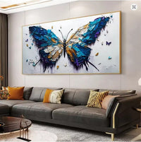 HKM-614419 Handmade Abstract Oil Painting of Butterfly on Canvas for Home Wall Art Decoration