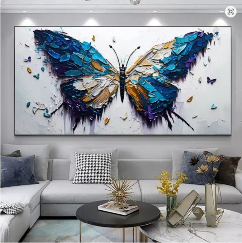 KTX-614419 Handmade Abstract Oil Painting of Butterfly on Canvas for Home Wall Art Decoration