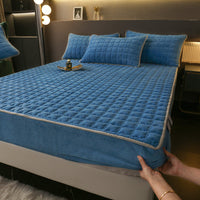 HKM-614483 Fleece-Lined Quilted Milk Fiber Fitted Sheet for Single Beds - Various Sizes Available