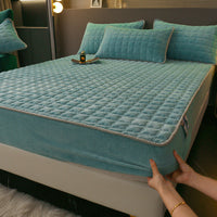 HKM-614483 Fleece-Lined Quilted Milk Fiber Fitted Sheet for Single Beds - Various Sizes Available