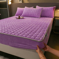 HKM-614483 Fleece-Lined Quilted Milk Fiber Fitted Sheet for Single Beds - Various Sizes Available