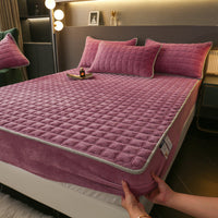 HKM-614483 Fleece-Lined Quilted Milk Fiber Fitted Sheet for Single Beds - Various Sizes Available
