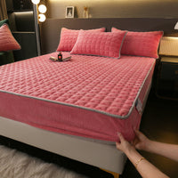 HKM-614483 Fleece-Lined Quilted Milk Fiber Fitted Sheet for Single Beds - Various Sizes Available