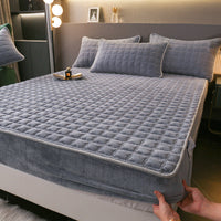 HKM-614483 Fleece-Lined Quilted Milk Fiber Fitted Sheet for Single Beds - Various Sizes Available