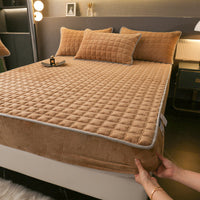 HKM-614483 Fleece-Lined Quilted Milk Fiber Fitted Sheet for Single Beds - Various Sizes Available
