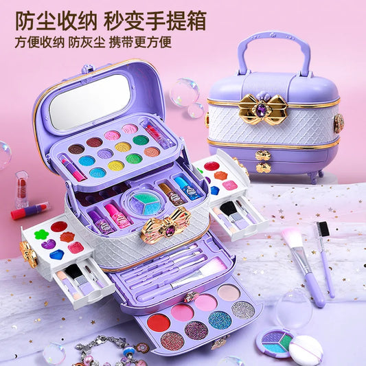 Kids Pretend Makeup Kit with Handheld Makeup Box – DIY Cosmetics Set for Role Play and Imaginative Fun