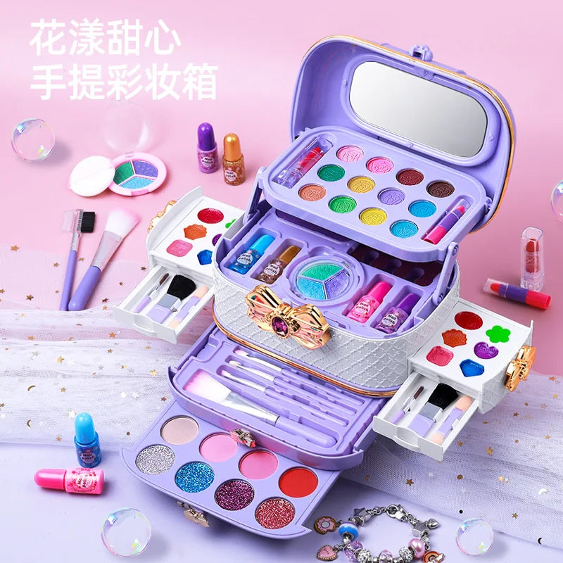 Kids Pretend Makeup Kit with Handheld Makeup Box – DIY Cosmetics Set for Role Play and Imaginative Fun