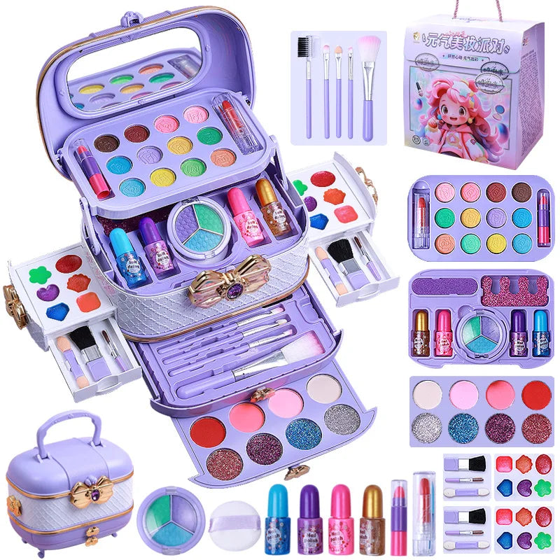 Kids Pretend Makeup Kit with Handheld Makeup Box – DIY Cosmetics Set for Role Play and Imaginative Fun