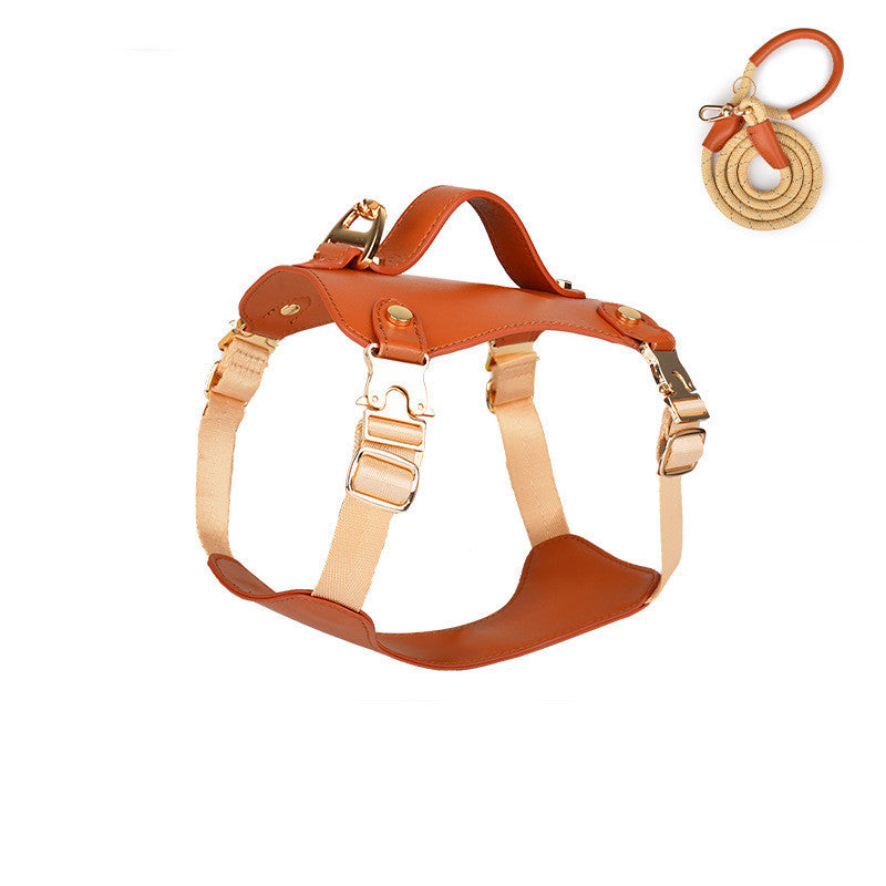 HKM-614675 Outdoor Microfiber Dog Vest with Leash and Tow Rope, Reddish Brown, Multiple Sizes Available
