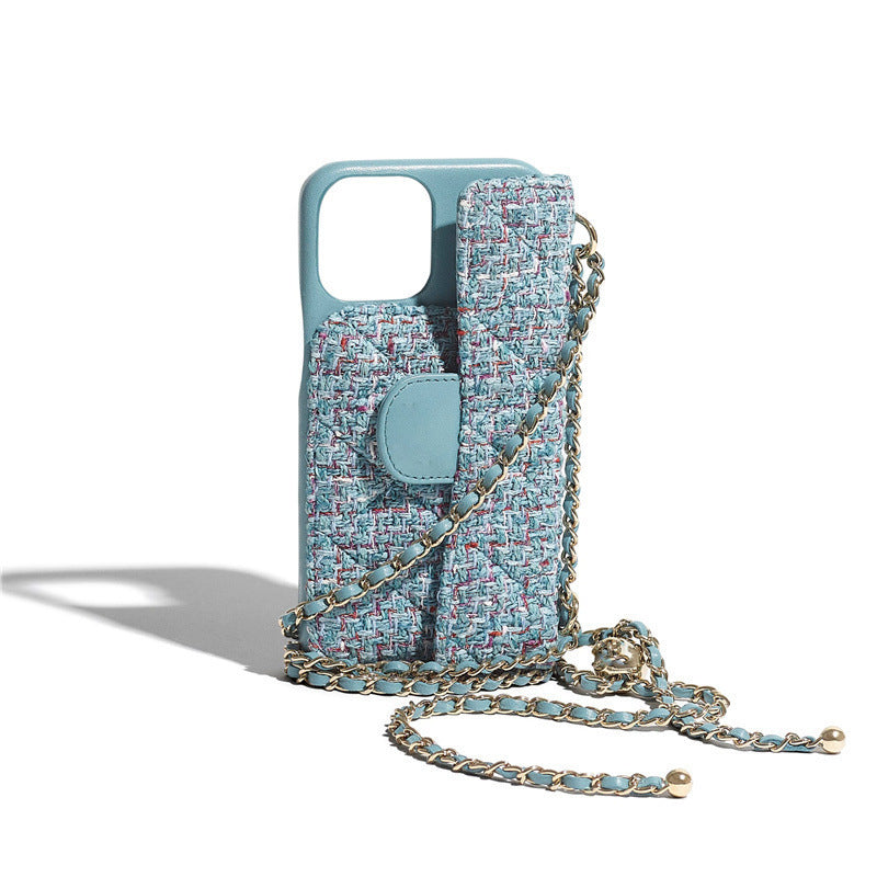 HKM-614739 Stylish Leather Clamshell Phone Case with Diagonal Lanyard for iPhone Models