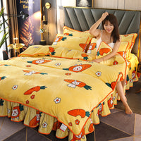 HKM-614803 Gold Mink Four-Piece Bedding Set with Floral Duvet Cover for 2.2m Bed