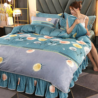 HKM-614803 Gold Mink Four-Piece Bedding Set with Floral Duvet Cover for 2.2m Bed
