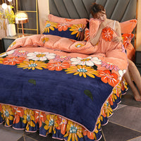HKM-614803 Gold Mink Four-Piece Bedding Set with Floral Duvet Cover for 2.2m Bed