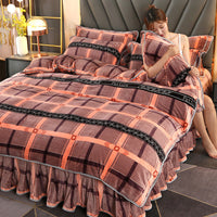 HKM-614803 Gold Mink Four-Piece Bedding Set with Floral Duvet Cover for 2.2m Bed