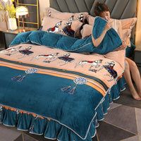 HKM-614803 Gold Mink Four-Piece Bedding Set with Floral Duvet Cover for 2.2m Bed