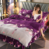 HKM-614803 Gold Mink Four-Piece Bedding Set with Floral Duvet Cover for 2.2m Bed