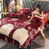 HKM-614803 Gold Mink Four-Piece Bedding Set with Floral Duvet Cover for 2.2m Bed