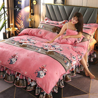 HKM-614803 Gold Mink Four-Piece Bedding Set with Floral Duvet Cover for 2.2m Bed
