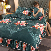 HKM-614803 Gold Mink Four-Piece Bedding Set with Floral Duvet Cover for 2.2m Bed
