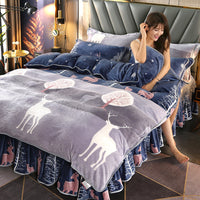 HKM-614803 Gold Mink Four-Piece Bedding Set with Floral Duvet Cover for 2.2m Bed