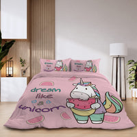 HKM-614803 Watermelon Print Microfiber Duvet Cover Set with Pillow Shams, Queen Size, Machine Washable