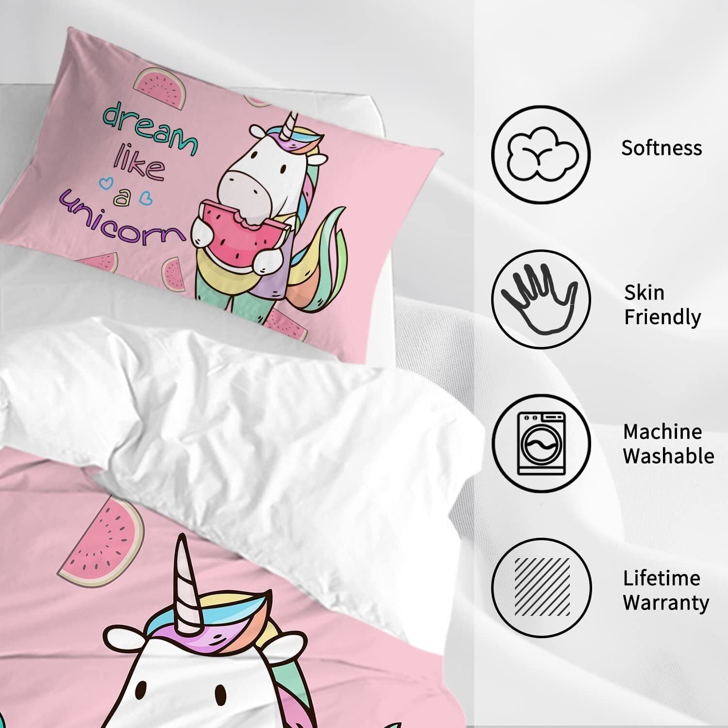 HKM-614803 Watermelon Print Microfiber Duvet Cover Set with Pillow Shams, Queen Size, Machine Washable