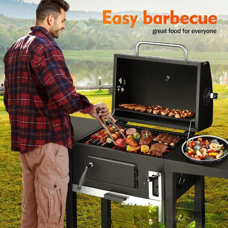 KTX-614995 Portable 3-in-1 Charcoal BBQ Grill with Double Deck Smoker for Outdoor Cooking and Camping