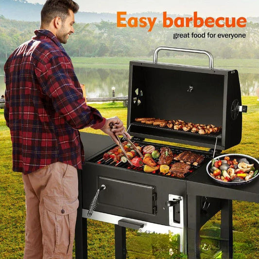 KTX-614995 Portable 3-in-1 Charcoal BBQ Grill with Double Deck Smoker for Outdoor Cooking and Camping