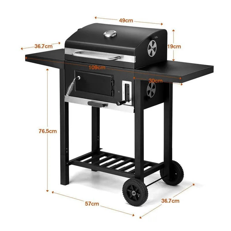 KTX-614995 Portable 3-in-1 Charcoal BBQ Grill with Double Deck Smoker for Outdoor Cooking and Camping