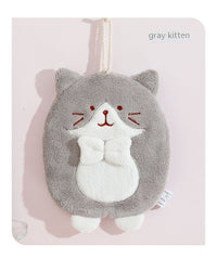 HKM-615059 Cute Kitten Hand Towel - Absorbent Coral Fleece, Lint-Free for Kitchen Use
