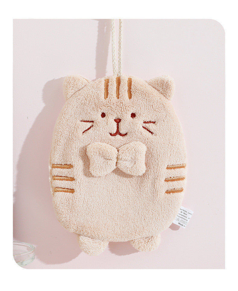 HKM-615059 Cute Kitten Hand Towel - Absorbent Coral Fleece, Lint-Free for Kitchen Use