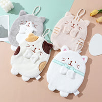 HKM-615059 Cute Kitten Hand Towel - Absorbent Coral Fleece, Lint-Free for Kitchen Use