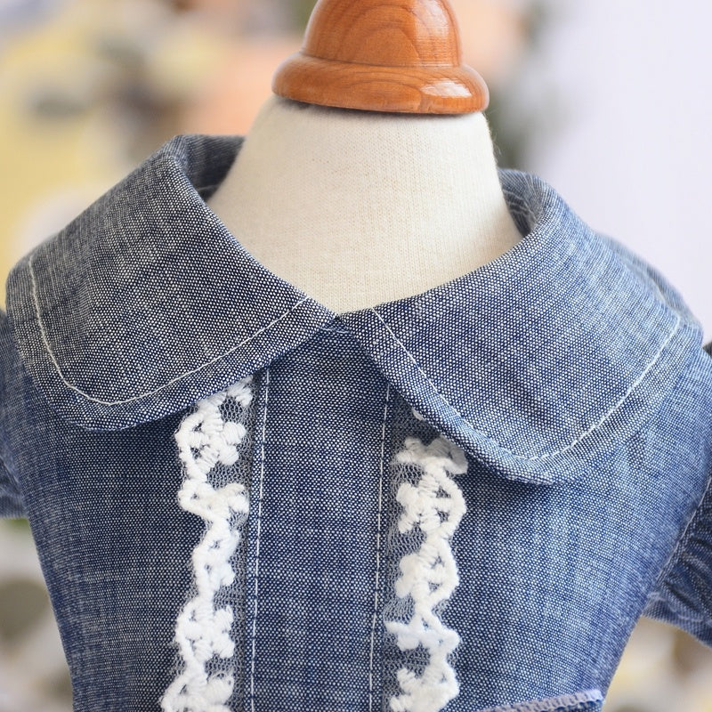 HKM-615059 Pet Denim Summer Dress with Flying Sleeves for Dogs