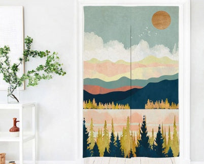 HKM-615187 Fabric Partition Curtain for Bedroom, Bathroom, and Kitchen – Versatile Polyester Fiber Design, Multiple Sizes & Abstract Patterns Available