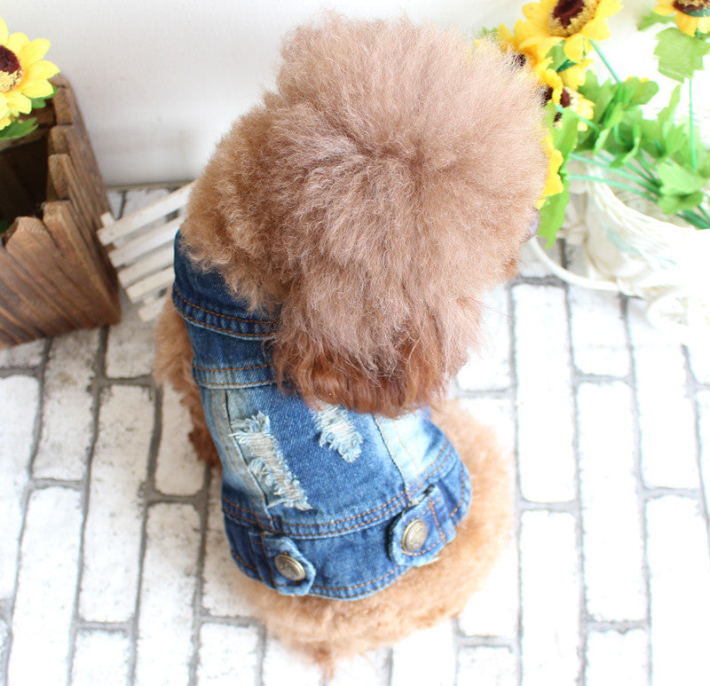 HKM-615251 Ripped Denim Vest for Pets – Casual Spring and Summer Wear in Various Sizes
