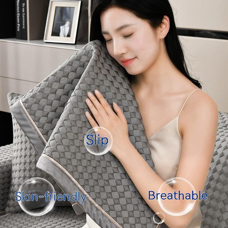 HKM-615443 Cool Bean Non-Slip Sofa Cushion Cover - Modern Solid Color Seat Cushion for Summer Comfort