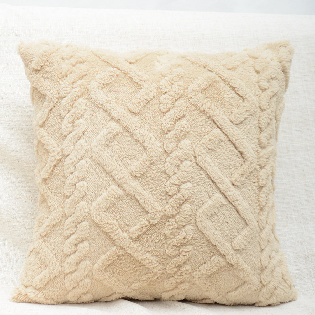 HKM-615443 Shearing Groove Artificial Plush Cushion Cover - Modern Simplicity in Double Black, Double Pink, Khaki, 30x50cm
